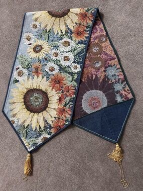 Sunflower Tapestry Wall Runner - Blue, Yellow & Green Floral